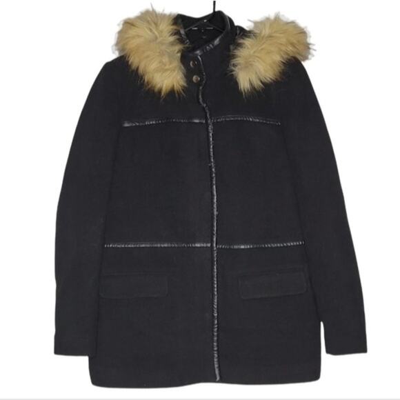 See U Soon Black Faux Fur Hooded Zip Front Jacket NEW Women's Small - Picture 1 of 9